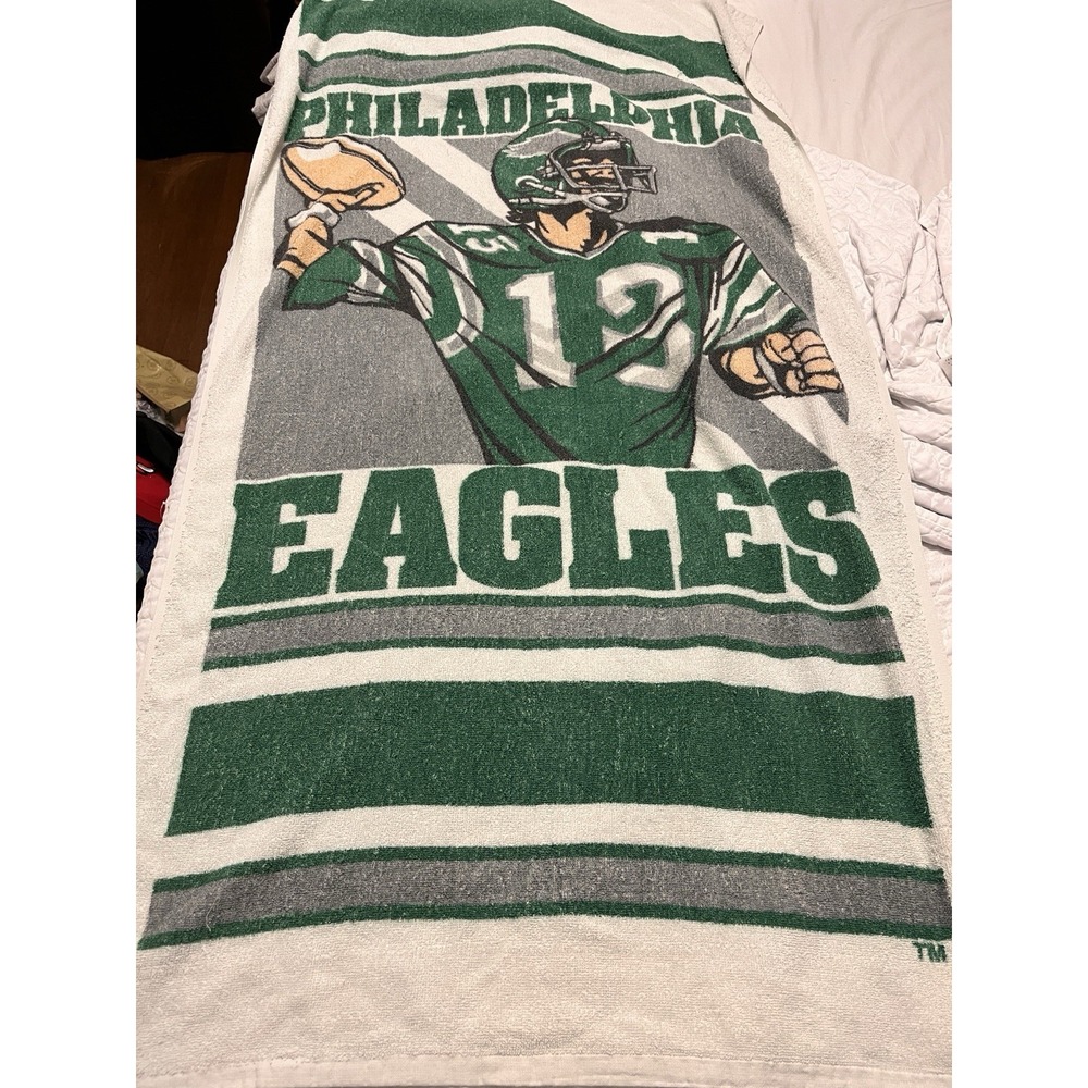 Vintage 90s Philadelphia Eagles Beach Towel Kelly Green Quarterback Cotton